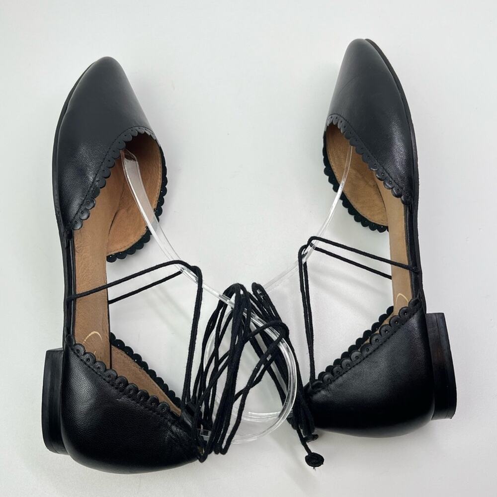 Jack Rogers Camille Leather D'Orsay Black Ankle Tie Flats - Picture 6 of 10